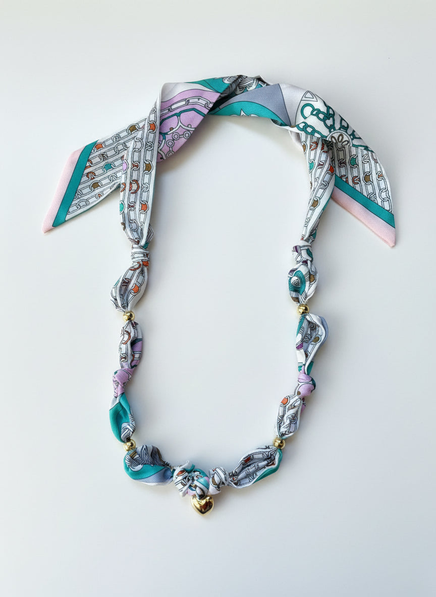 1 scarf necklace (white, purple, teal)