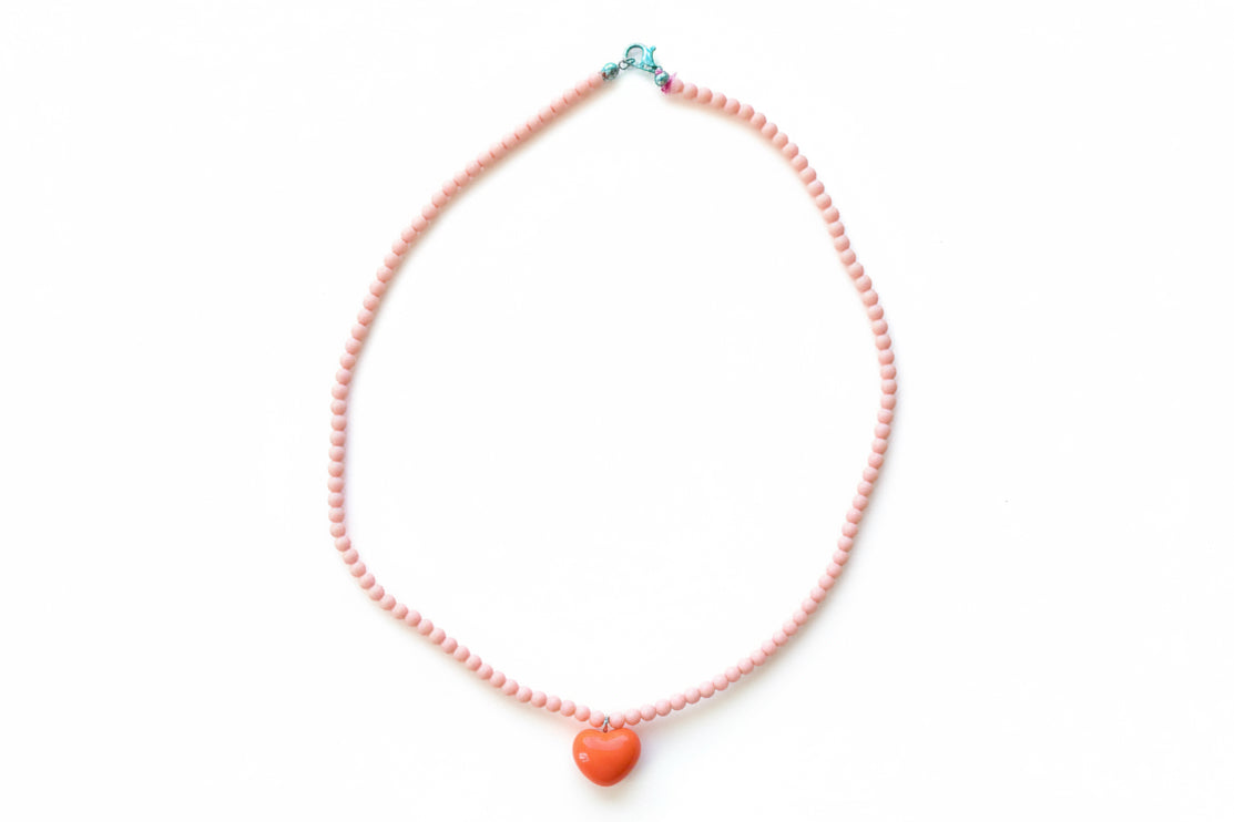 Heart bead necklace (light pink/orange)