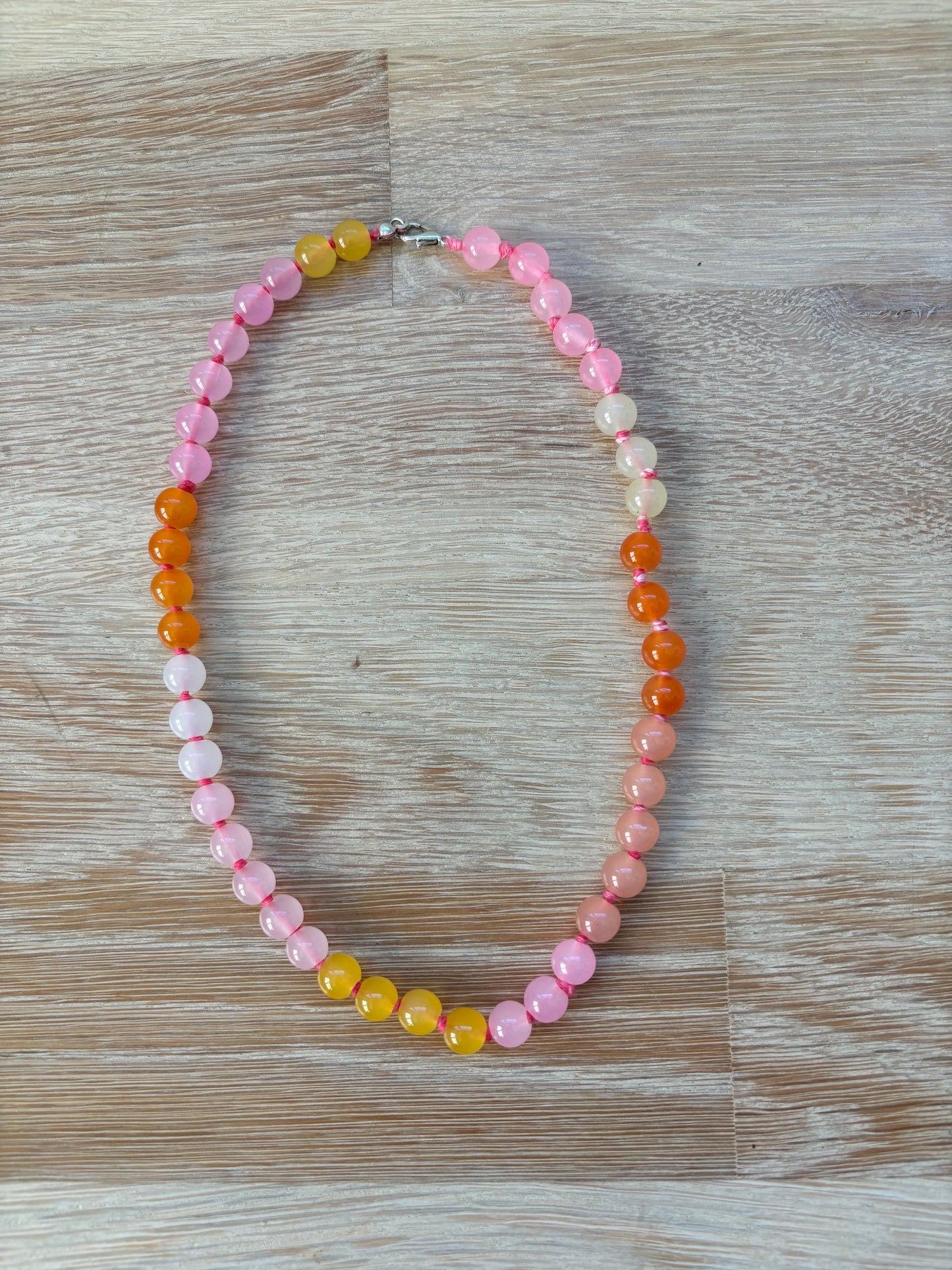 Glass bead necklace (pink, orange, yellow)