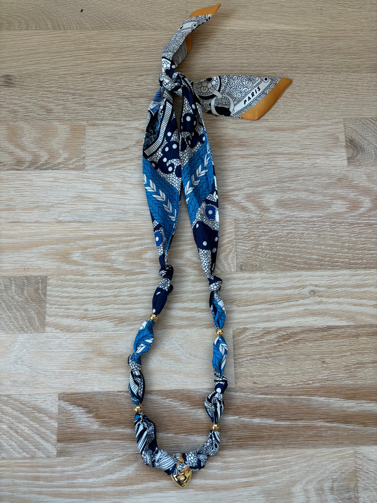 1 scarf necklace (blue and gold)