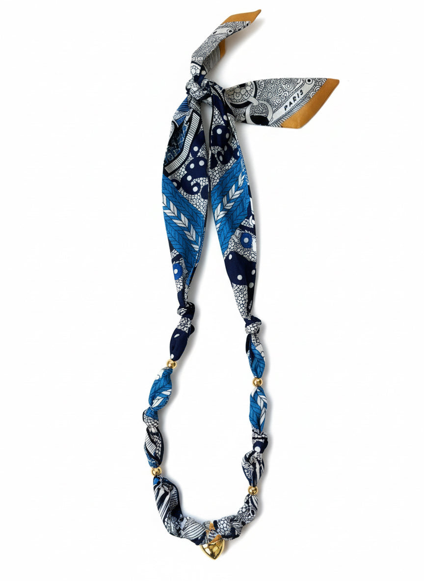 1 scarf necklace (blue and gold)