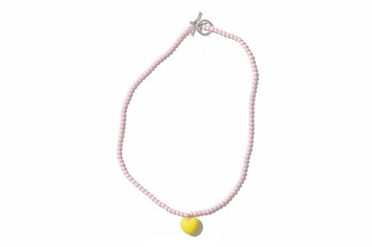 Heart bead necklace (light pink/yellow)