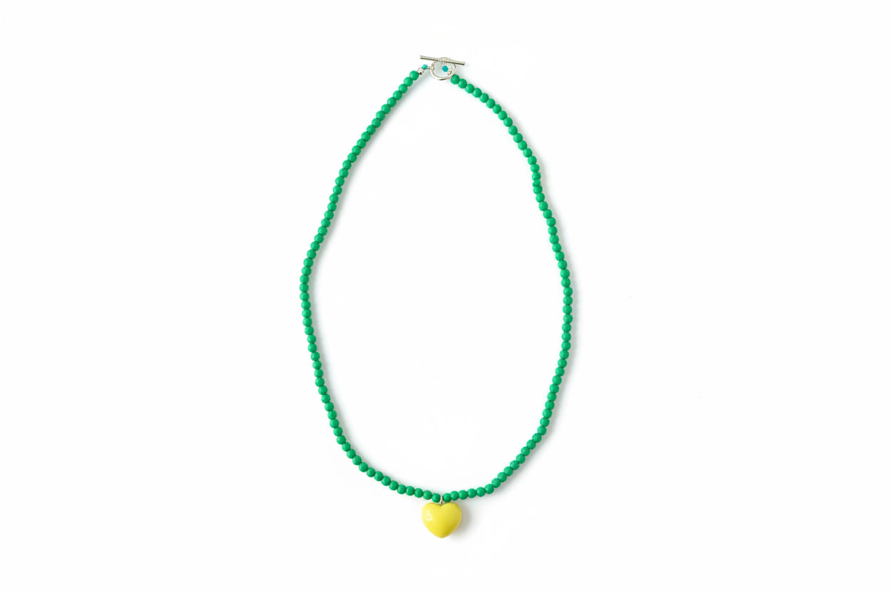 Heart bead necklace (green and yellow)