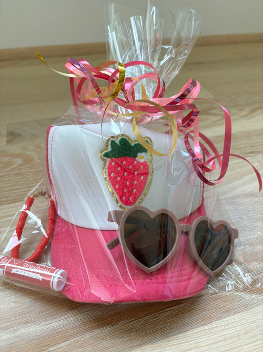 Kid Gift Pack (hot pink hat with strawberry patch)