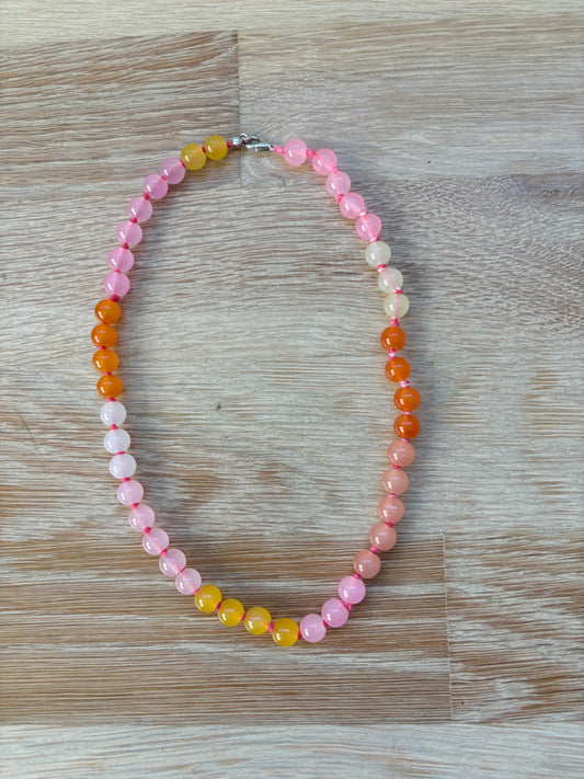 Glass bead necklace (pink, orange, yellow)