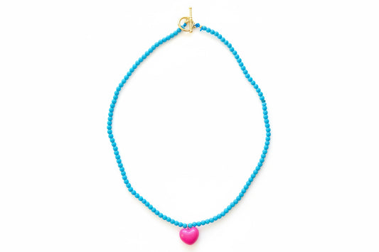 Heart bead necklace (blue/pink)