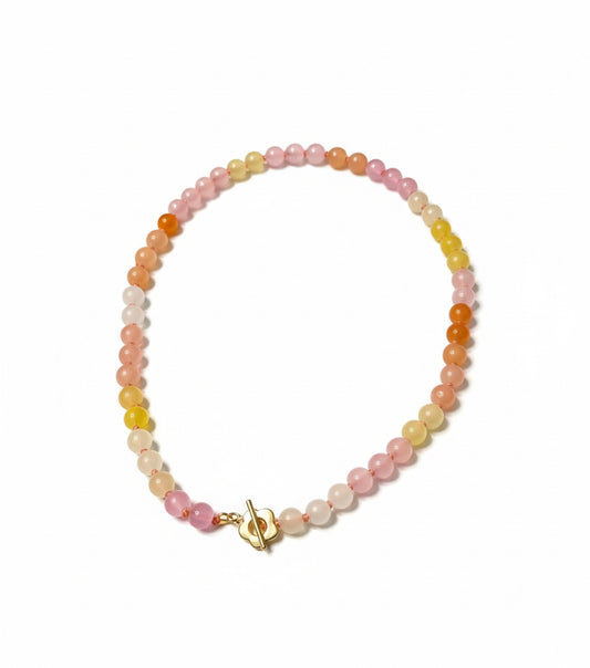 Beaded necklace with flower clasp (pink, orange)