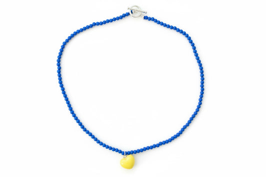 Heart bead necklace (blue/yellow)