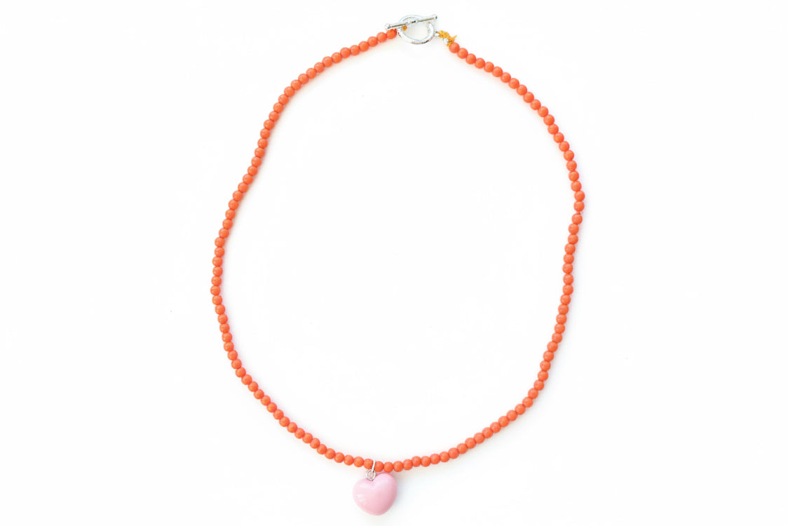 Heart bead necklace (Orange/pink)