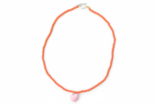 Heart bead necklace (Orange/pink)