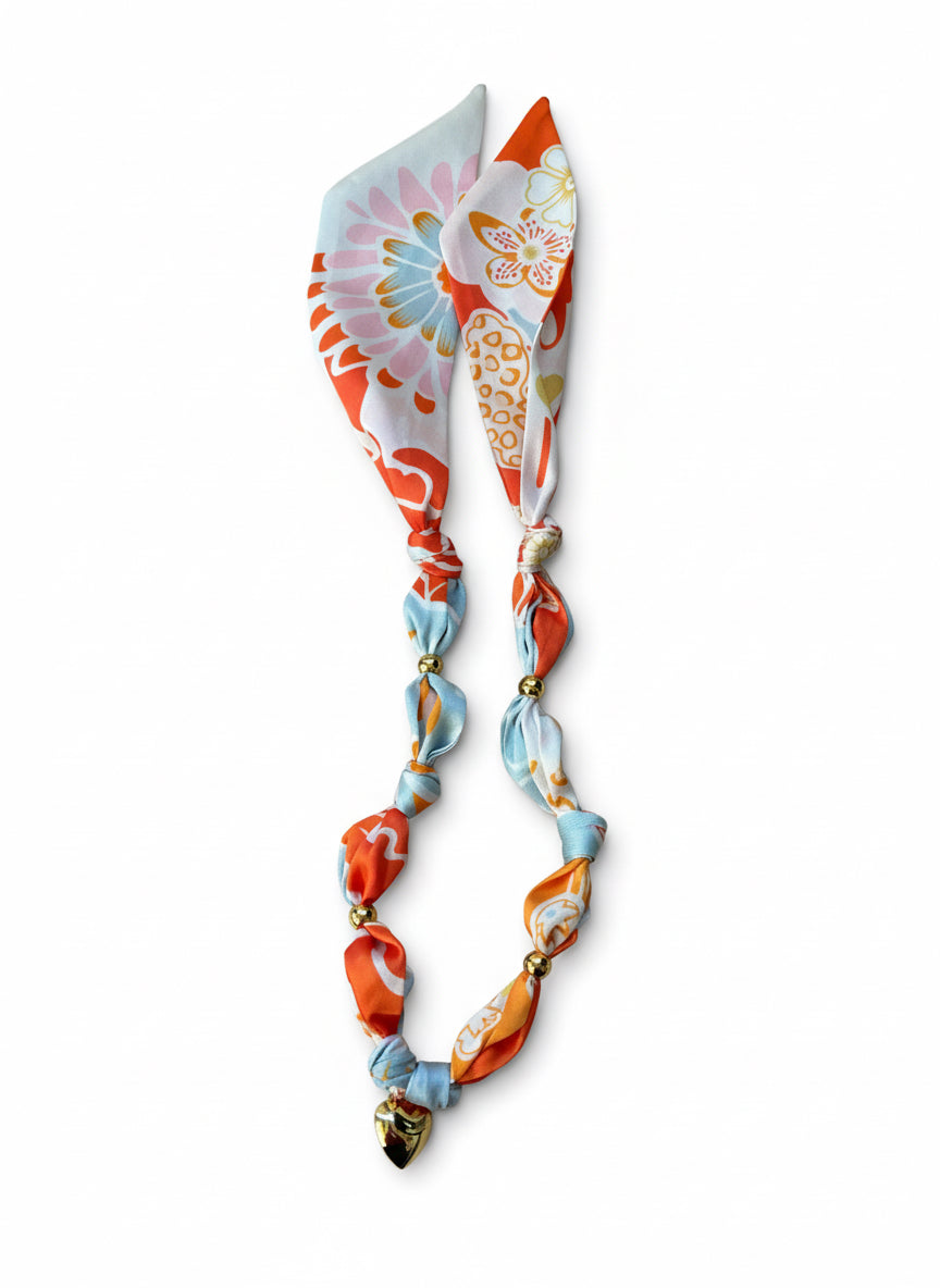 1 Long scarf necklace (orange, pink, blue)