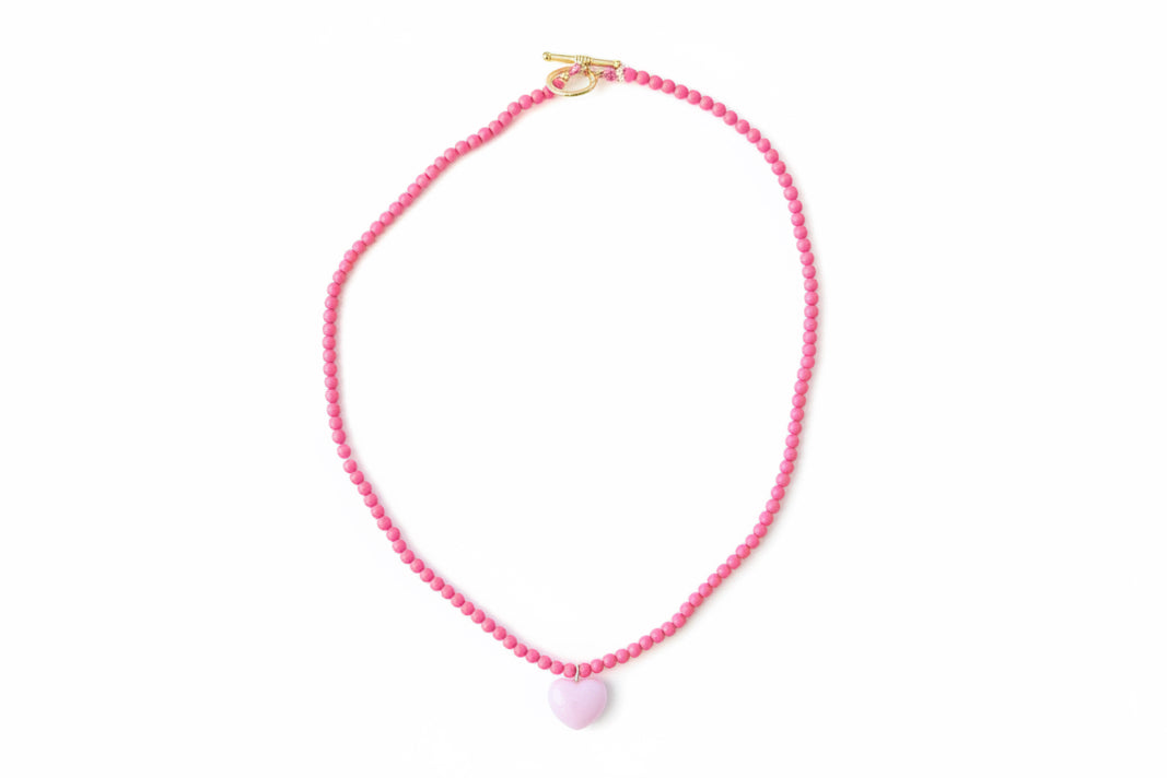 Heart bead necklace (pink/pink)