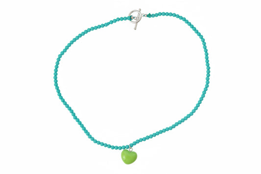 Heart bead necklace (teal/green)