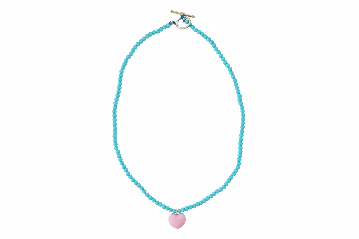 Heart bead necklace (teal/pink)