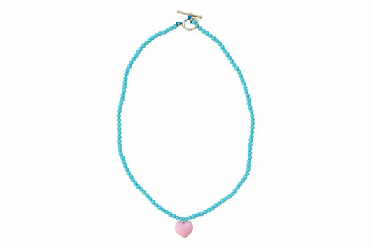 Heart bead necklace (teal/pink)